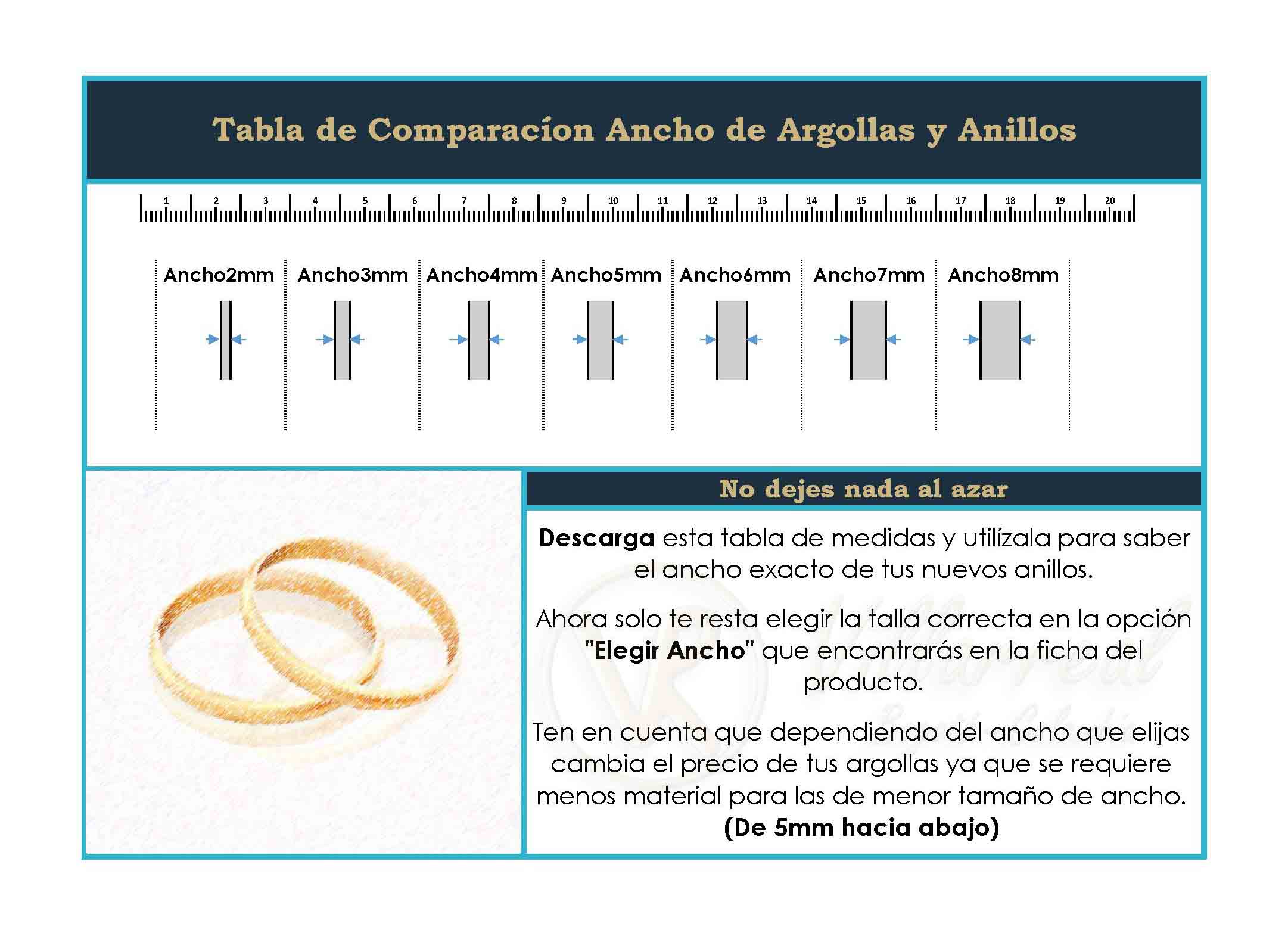 Tamaño discount de argollas